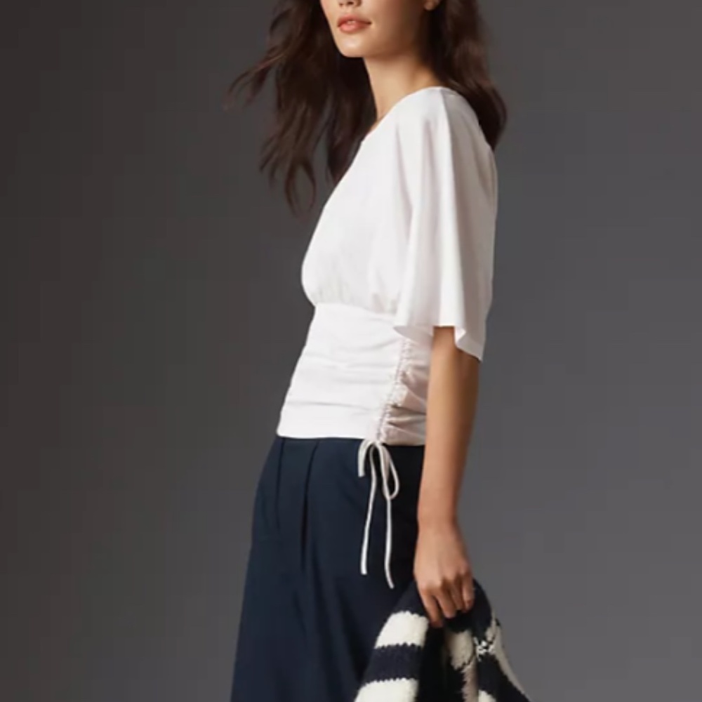 Anthropologie Maeve Short-Sleeve Side-Tie Top